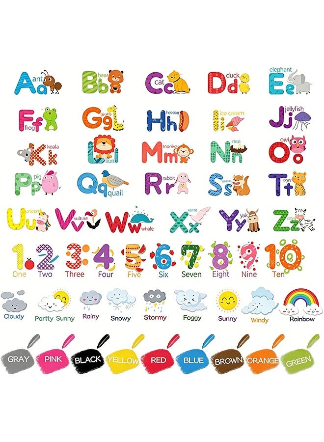 Happy D 9 Sheets Alphabet Numbers Wall Decals - Color Weather Learning Educational Stickers Peel and Stick Animal Wall Decals for Kids Toddlers Classroom Playroom Daycare Nursery Bedroom Decorations - Image 1
