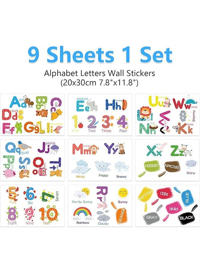 Happy D 9 Sheets Alphabet Numbers Wall Decals - Color Weather Learning Educational Stickers Peel and Stick Animal Wall Decals for Kids Toddlers Classroom Playroom Daycare Nursery Bedroom Decorations - Image 3