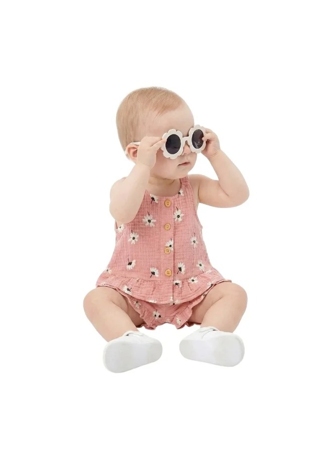 Bambimici Girls Flower Ruffle Suspender Bodysuit with Shorts &Glasses