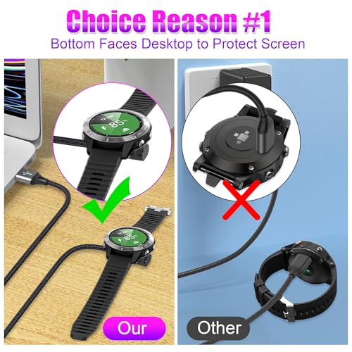 AGVEE 6.6ft Charger for Garmin Watch, L-Shape Charging Cable for Fenix, Forerunner, Vivoactive, Instinct, Venu, Tactix, Approach, D2, Quatix Series, Right Angle Braided, Dark Gray - Image 2