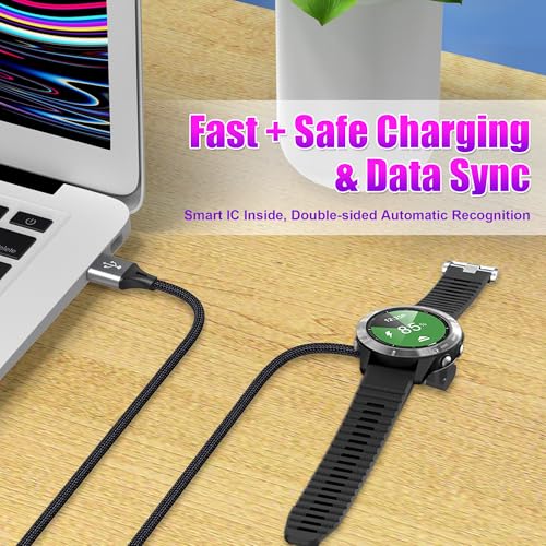 AGVEE 6.6ft Charger for Garmin Watch, L-Shape Charging Cable for Fenix, Forerunner, Vivoactive, Instinct, Venu, Tactix, Approach, D2, Quatix Series, Right Angle Braided, Dark Gray - Image 4