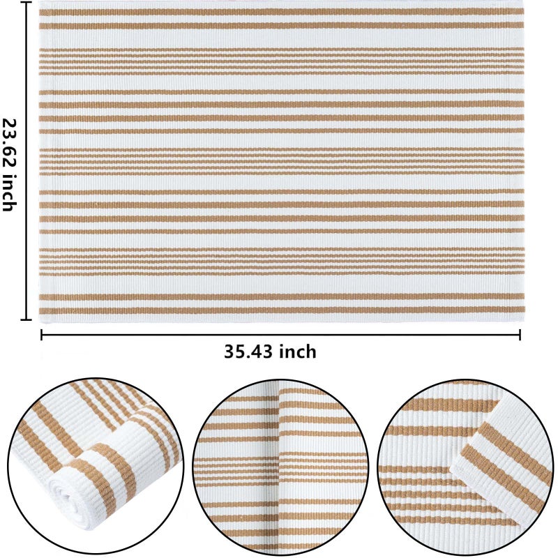 BUAGETUP Khaki and White Striped Outdoor Rug 24'' x 51'' Front Porch Rug Hand-Woven Machine Washable Indoor/Layered Door Mats for Entryway/Bedroom - Image 2