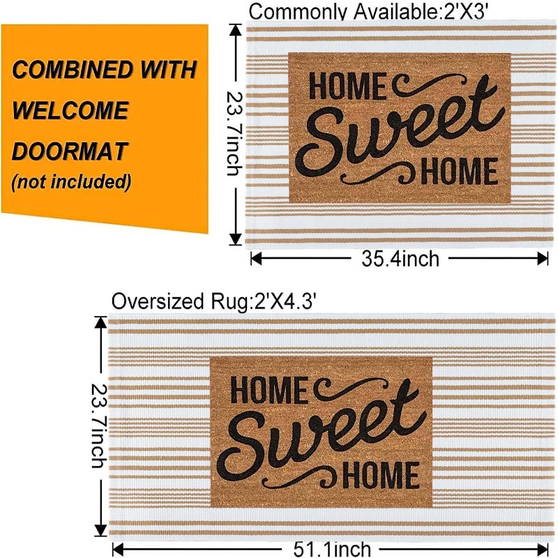 BUAGETUP Khaki and White Striped Outdoor Rug 24'' x 51'' Front Porch Rug Hand-Woven Machine Washable Indoor/Layered Door Mats for Entryway/Bedroom - Image 3
