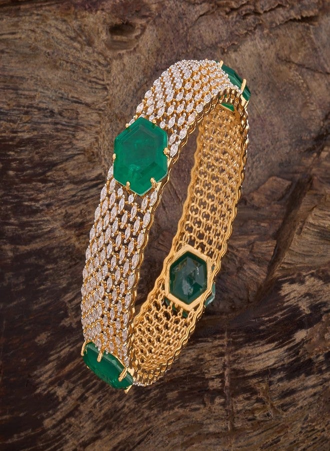 KUSHAL'S Fashion Jewellery Green Rodium-Gold Polished Zircon Bangle With Fixed Clouser | Best For Gifting & Special Occasion | Bangle For Women - 431214 - Image 3