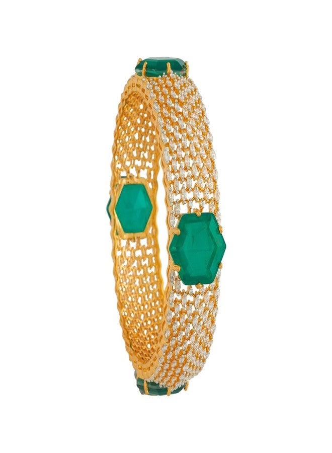 KUSHAL'S Fashion Jewellery Green Rodium-Gold Polished Zircon Bangle With Fixed Clouser | Best For Gifting & Special Occasion | Bangle For Women - 431214 - Image 1