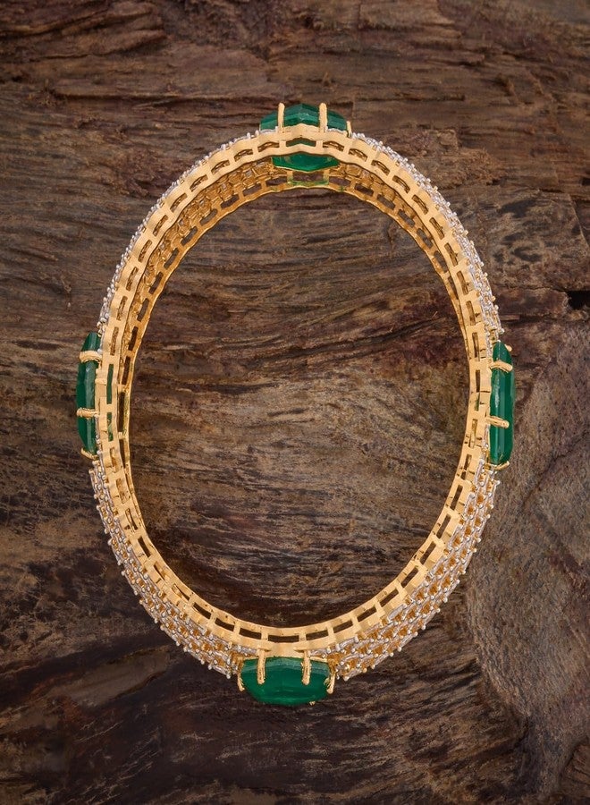 KUSHAL'S Fashion Jewellery Green Rodium-Gold Polished Zircon Bangle With Fixed Clouser | Best For Gifting & Special Occasion | Bangle For Women - 431214 - Image 4