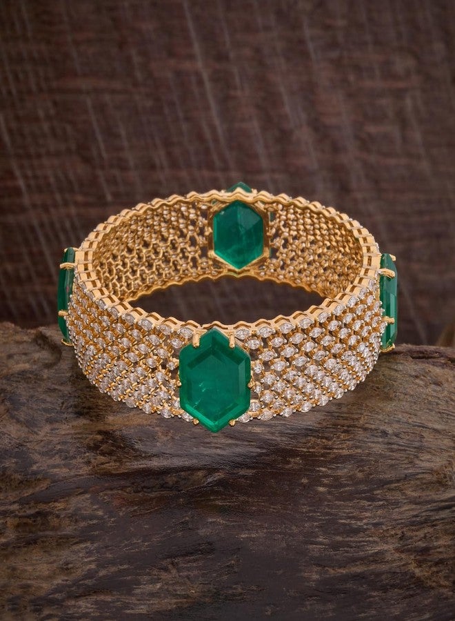 KUSHAL'S Fashion Jewellery Green Rodium-Gold Polished Zircon Bangle With Fixed Clouser | Best For Gifting & Special Occasion | Bangle For Women - 431214 - Image 5