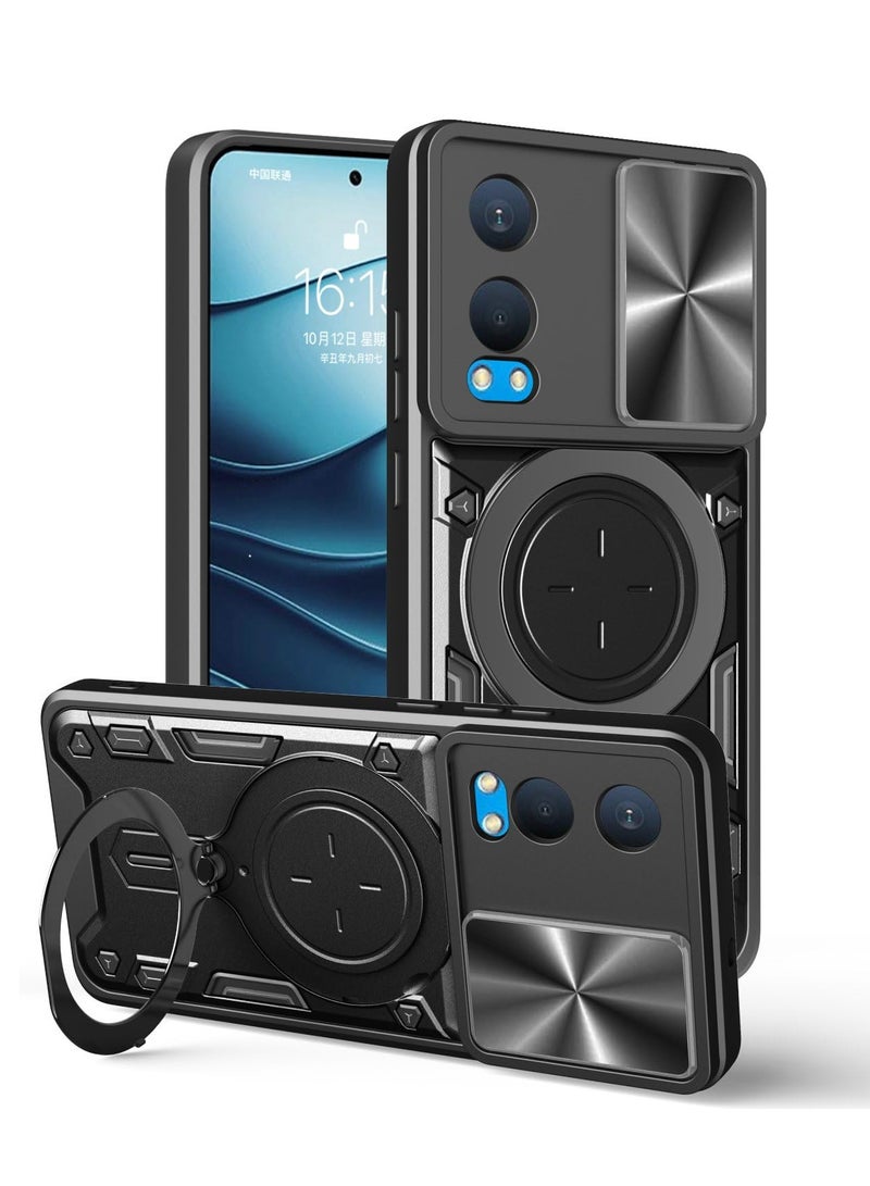 Case Cover for OnePlus Nord CE4 Lite 5G, Slide Camera Lens Cover, 360°Rotating Kickstand Ring, Bumper Shockproof Phone Cover，Compatible with Car Magnetic Mount Mobile Phone Cover for OnePlus Nord CE4 Lite 5G Black  - Image 1