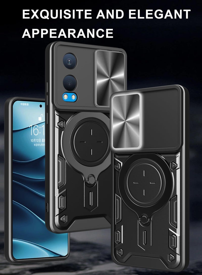 Case Cover for OnePlus Nord CE4 Lite 5G, Slide Camera Lens Cover, 360°Rotating Kickstand Ring, Bumper Shockproof Phone Cover，Compatible with Car Magnetic Mount Mobile Phone Cover for OnePlus Nord CE4 Lite 5G Black  - Image 2