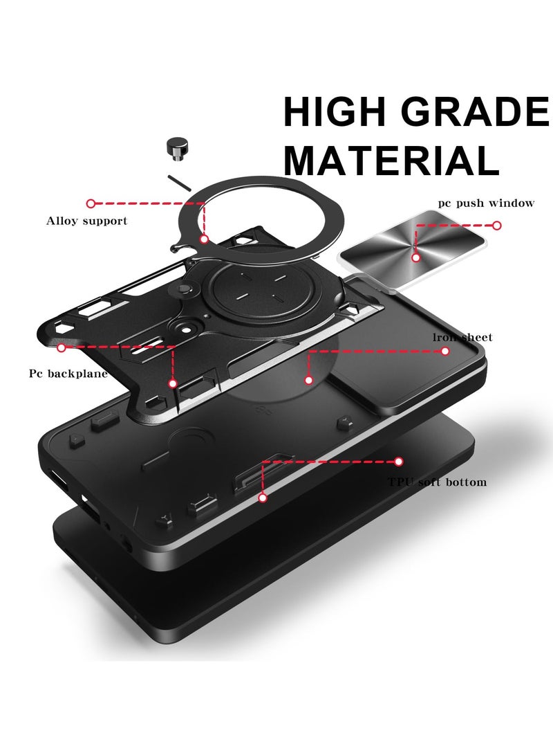 Case Cover for OnePlus Nord CE4 Lite 5G, Slide Camera Lens Cover, 360°Rotating Kickstand Ring, Bumper Shockproof Phone Cover，Compatible with Car Magnetic Mount Mobile Phone Cover for OnePlus Nord CE4 Lite 5G Black  - Image 3