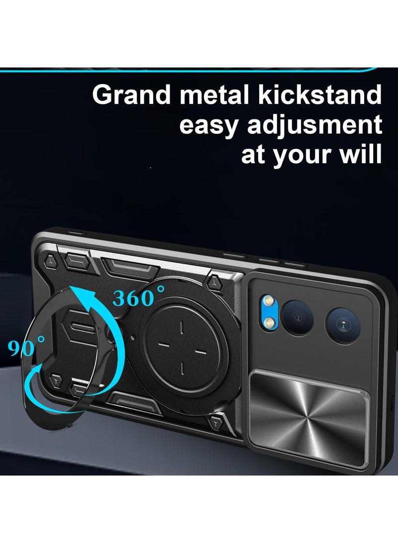 Case Cover for OnePlus Nord CE4 Lite 5G, Slide Camera Lens Cover, 360°Rotating Kickstand Ring, Bumper Shockproof Phone Cover，Compatible with Car Magnetic Mount Mobile Phone Cover for OnePlus Nord CE4 Lite 5G Black  - Image 4