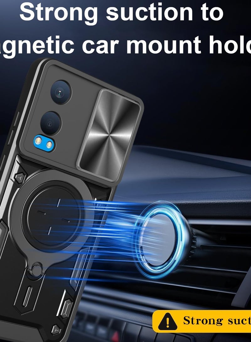 Case Cover for OnePlus Nord CE4 Lite 5G, Slide Camera Lens Cover, 360°Rotating Kickstand Ring, Bumper Shockproof Phone Cover，Compatible with Car Magnetic Mount Mobile Phone Cover for OnePlus Nord CE4 Lite 5G Black  - Image 5