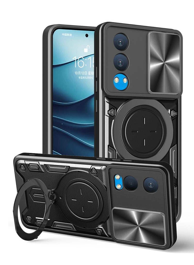 Case Cover for OnePlus Nord CE4 Lite 5G, Slide Camera Lens Cover, 360°Rotating Kickstand Ring, Bumper Shockproof Phone Cover，Compatible with Car Magnetic Mount Mobile Phone Cover for OnePlus Nord CE4 Lite 5G Black - Image 1