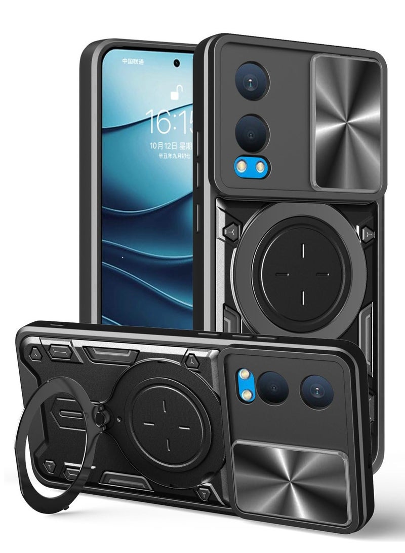 Case Cover for OnePlus Nord CE4 Lite 5G, Slide Camera Lens Cover, 360°Rotating Kickstand Ring, Bumper Shockproof Phone Cover，Compatible with Car Magnetic Mount Mobile Phone Cover for OnePlus Nord CE4 Lite 5G Black - Image 1