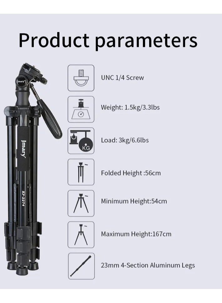 Jmary Jmary KP-2274 CameraAluminium Tripod with 4 Sections Professional Detachable Monopod Tripod with 360 Degree Head Quick Release Plate - Image 3