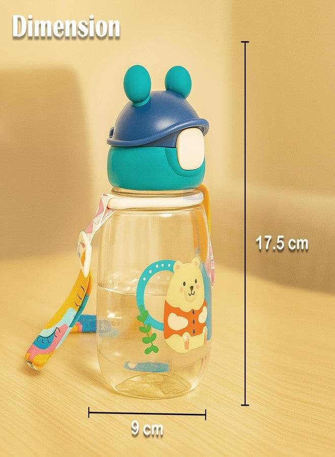 Koochie-Koo Water Bottle For School Kids 540ml – BPA-Free Leakproof Sipper Bottle with Straw Push Button Flip Lid Carry Strap Unbreakable Plastic Water Bottle for School Outdoor Travel Sports (Blue) - Image 3