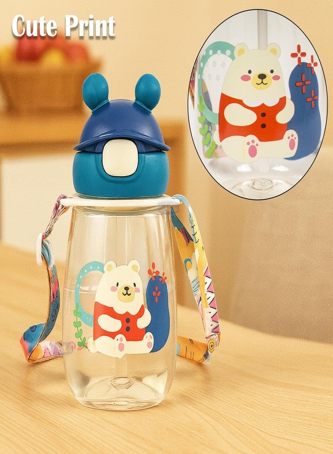 Koochie-Koo Water Bottle For School Kids 540ml – BPA-Free Leakproof Sipper Bottle with Straw Push Button Flip Lid Carry Strap Unbreakable Plastic Water Bottle for School Outdoor Travel Sports (Blue) - Image 5