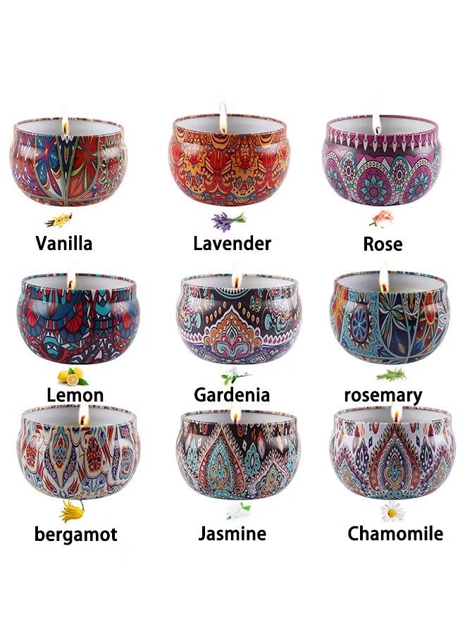 WEMART Scented Candles Gift Set Aromatherapy Candle Smokeless with Natural Soy Wax, 9pcs Portable Relaxing Travel Tin Candle Various Fragrances Jar Candles for Bath Yoga Sleep Festival Wedding Party Gifts - Image 2