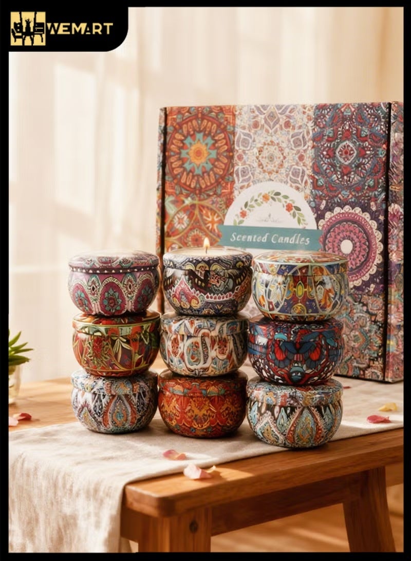 WEMART Scented Candles Gift Set Aromatherapy Candle Smokeless with Natural Soy Wax, 9pcs Portable Relaxing Travel Tin Candle Various Fragrances Jar Candles for Bath Yoga Sleep Festival Wedding Party Gifts - Image 1