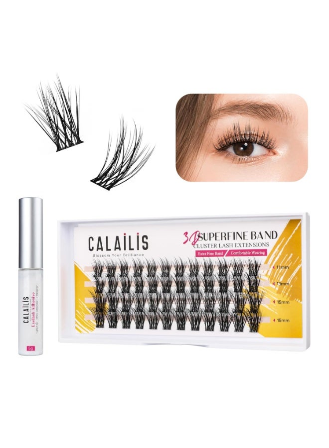 CALAILIS Individual Lashes, DIY Eyelash Extensions, Super Thin Glue-based Band, Natural Look Reusable, 11/13/15/15mm,Lasting for 48 Hours Individual DIY Eyelashes(YS02) - Image 1