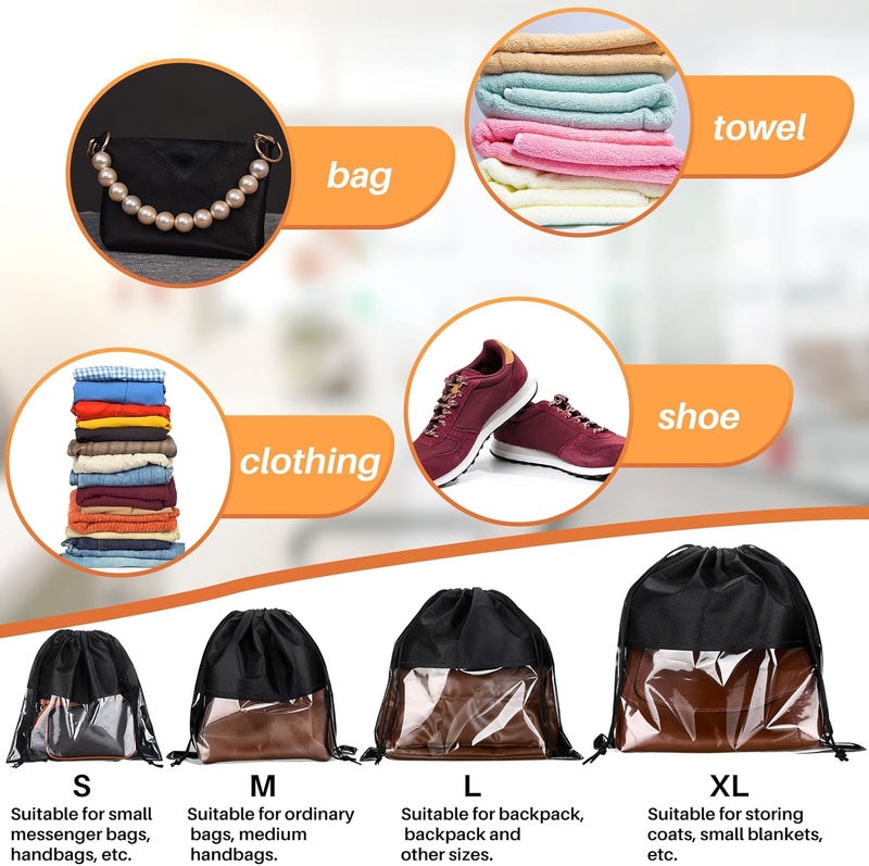 Shappy 12 Pcs Dustproof Drawstring Bags Dust Bags Covers Non Woven Fabric Cloth Storage Pouch String Dust Bags for Purse Handbags Packing Shoe Pouch Bag Organizer(Black,Assorted Sizes) - Image 4