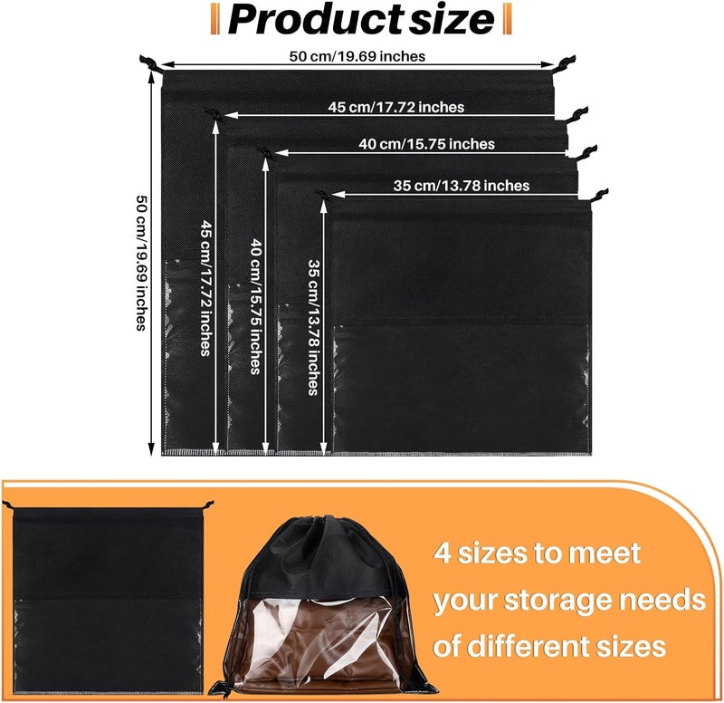Shappy 12 Pcs Dustproof Drawstring Bags Dust Bags Covers Non Woven Fabric Cloth Storage Pouch String Dust Bags for Purse Handbags Packing Shoe Pouch Bag Organizer(Black,Assorted Sizes) - Image 2