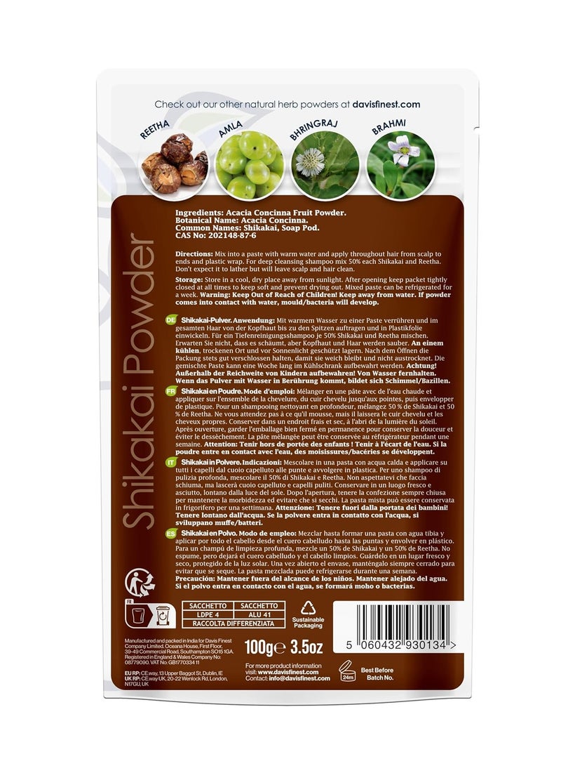 Davis Finest Organic Shikakai Powder 100g Ayurvedic Pure and Natural Shikakai Shampoo SLS Free Body Wash Itchy Scalp Damaged Thinning Hair Promotes Hair Growth Vegan  - Image 2