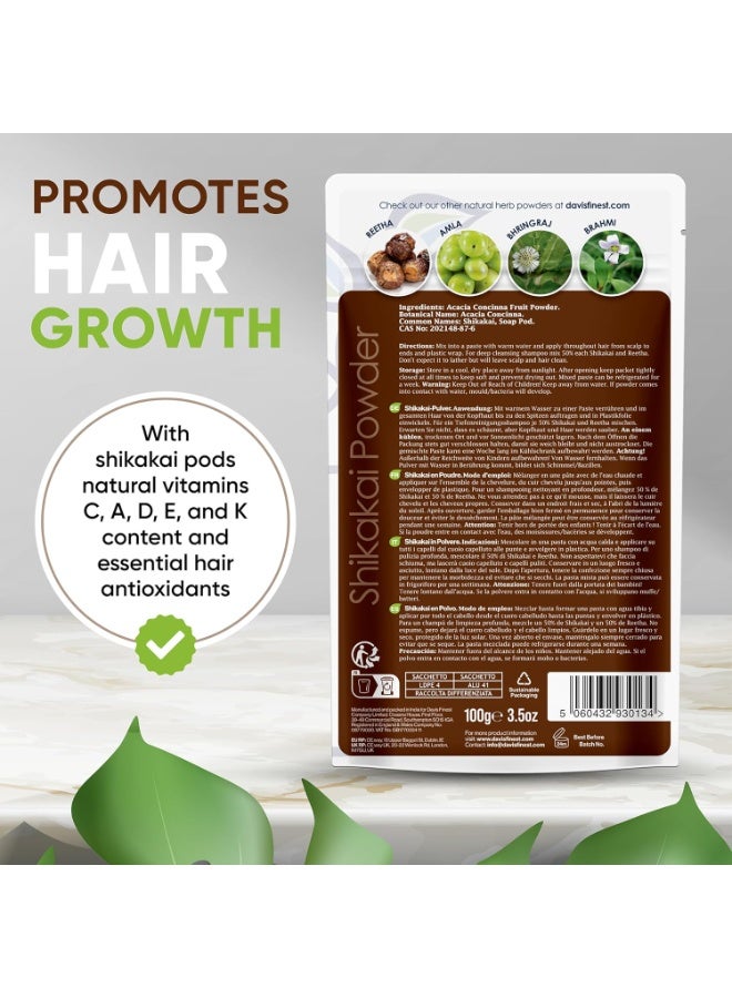 Davis Finest Organic Shikakai Powder 100g Ayurvedic Pure and Natural Shikakai Shampoo SLS Free Body Wash Itchy Scalp Damaged Thinning Hair Promotes Hair Growth Vegan  - Image 3