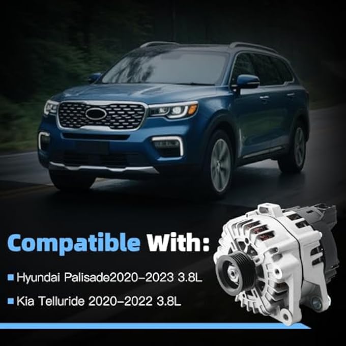 HLBTK Alternator 37300-3L060 180 Amp Fits for Hyundai Palisade 2020-2023 / for Kia Telluride 2020-2022 3.8L - Image 2