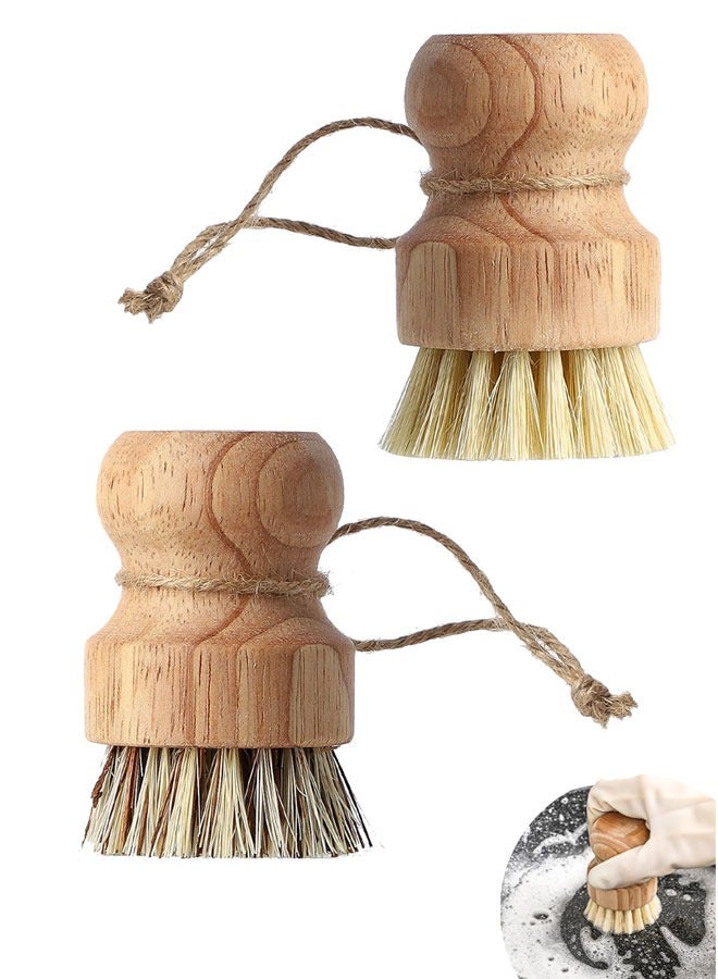 HAWAWA 2pcs Bamboo Dish Scrub Brushes, Natural Wooden Washing Dish Brush Scrubber, Cast Iron PotsBrush,  Pans and Vegetables, Bristles Brush for Household Cleaning  - Image 1