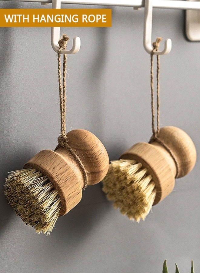 HAWAWA 2pcs Bamboo Dish Scrub Brushes, Natural Wooden Washing Dish Brush Scrubber, Cast Iron PotsBrush,  Pans and Vegetables, Bristles Brush for Household Cleaning  - Image 5