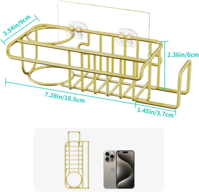 HapiRm Sponge Holder for Kitchen Sink, No Drill Kitchen Sink Caddy Organizer, Rustproof Dish Sponge Holder- Gold(8.73 * 3.54 * 2.36in) - Image 4