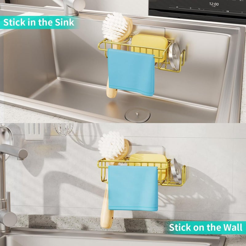 HapiRm Sponge Holder for Kitchen Sink, No Drill Kitchen Sink Caddy Organizer, Rustproof Dish Sponge Holder- Gold(8.73 * 3.54 * 2.36in) - Image 5