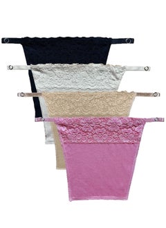 Women's Cotton Camisole Cleavage Cover Clip-on Mock Lace Camisecret - Set of 4 (Black, White, Skin, Pink)
