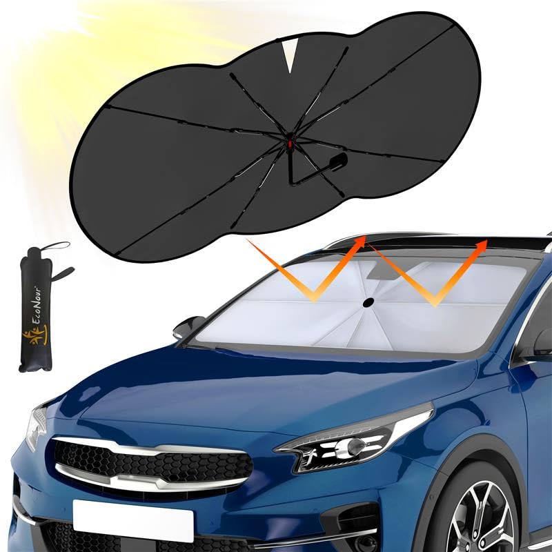EcoNour Car Windshield Sunshade Umbrella Foldable Windshield Sun Shade Cover Front Car Window Shade for Maximum UV Rays Heat Protection 240T Polyester Umbrella Sunshade - Image 1