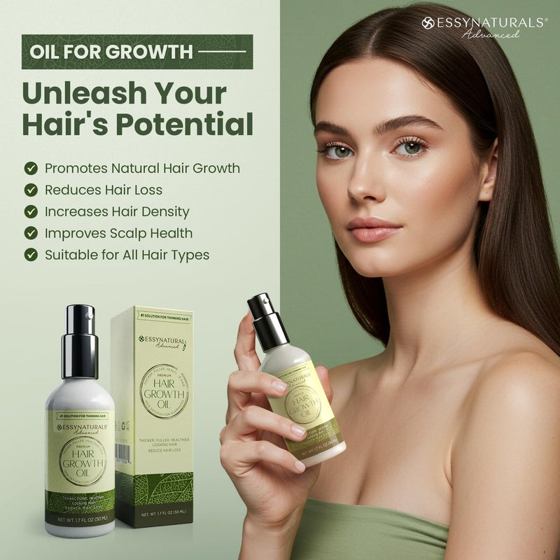 EssyNaturals Advanced Essynaturals Hair Growth Oil with Biotin - Caffeine and Castor Oil for Fuller, Thicker, Longer Hair - Image 2