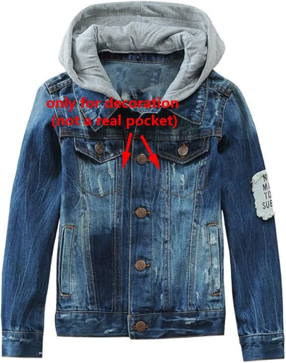 Mallimoda Kids Boys Girls Hooded Denim Jacket Zipper Coat Outerwear (9-10 Years, Style 4 Denim) - Image 4