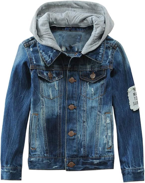 Mallimoda Kids Boys Girls Hooded Denim Jacket Zipper Coat Outerwear (9-10 Years, Style 4 Denim) - Image 1