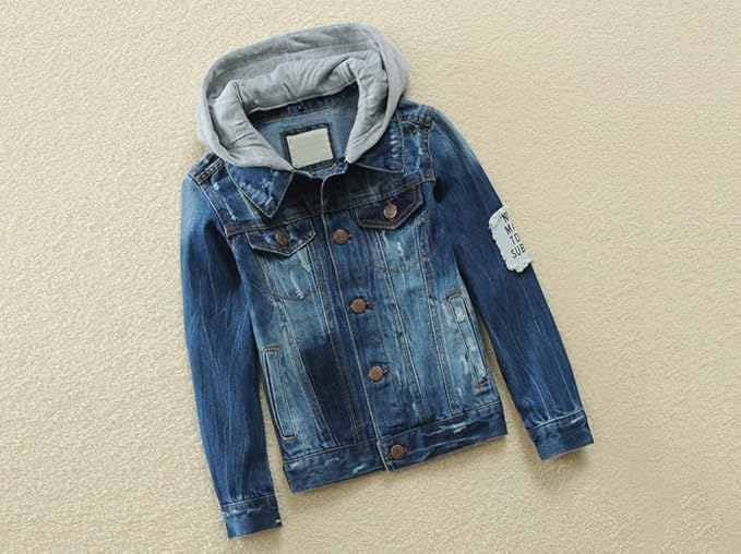 Mallimoda Kids Boys Girls Hooded Denim Jacket Zipper Coat Outerwear (9-10 Years, Style 4 Denim) - Image 2