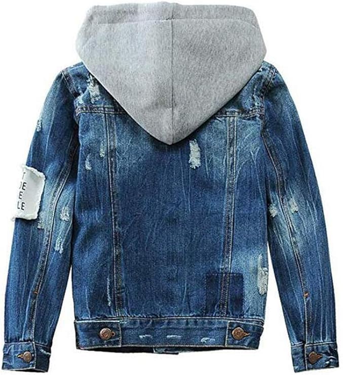 Mallimoda Kids Boys Girls Hooded Denim Jacket Zipper Coat Outerwear (9-10 Years, Style 4 Denim) - Image 3