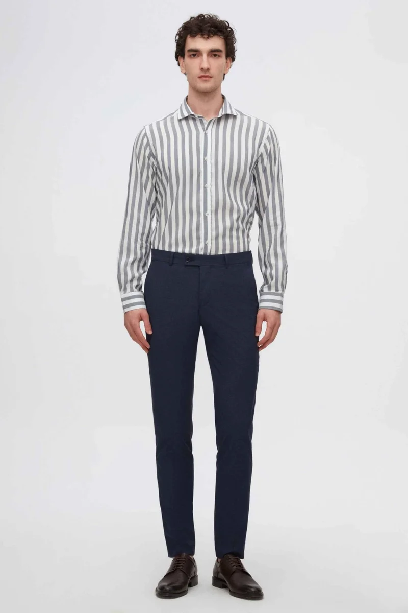 D'S DAMAT Comfort Navy Blue Striped Patterned Easy Iron Shirt 2HC02OY16327M