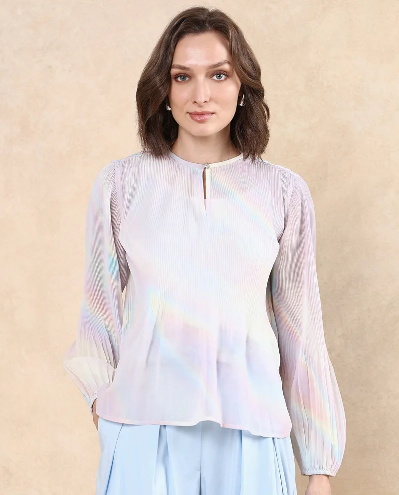 Rareism Women's Pleated Collar Band Top