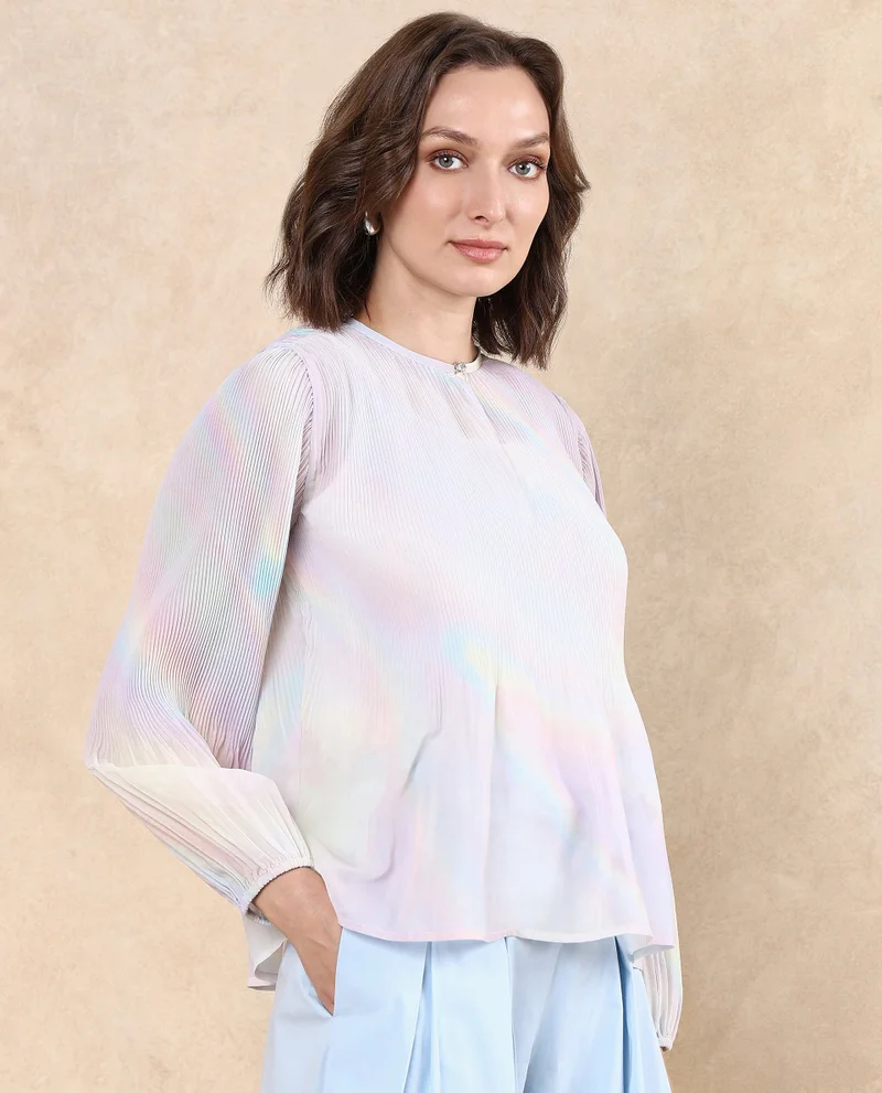 Rareism Women's Pleated Collar Band Top