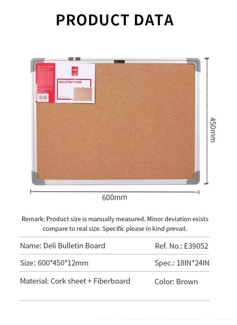 Deli 45x60cm Hard Fiber Bulletin Cork Board  - Image 5