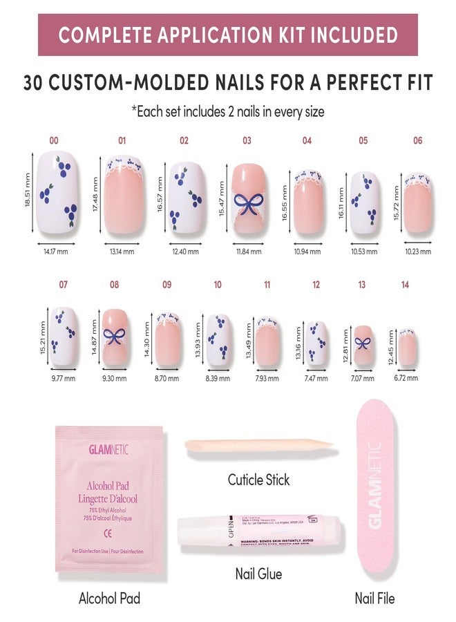 Glamnetic Press On Nails - Blue A Kiss | Short Squoval Fake Nails With Mixed Sheer & Solid Designs, Micro Blueberry and Scalloped Lace Accents | 15 Sizes - 30 Nail Kit with Glue - Image 4