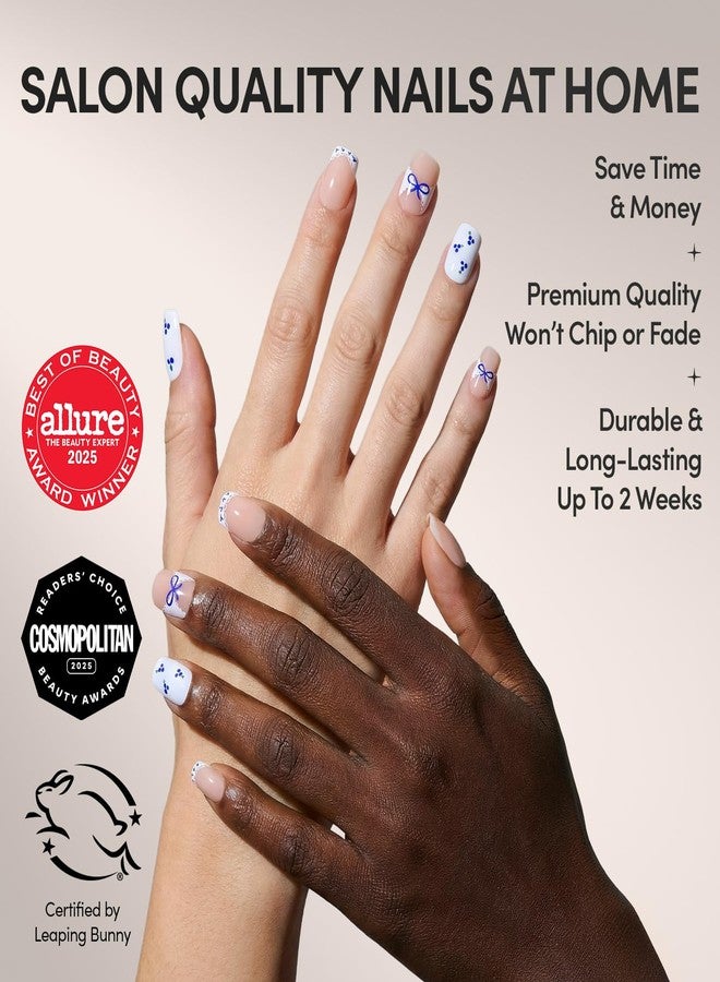 Glamnetic Press On Nails - Blue A Kiss | Short Squoval Fake Nails With Mixed Sheer & Solid Designs, Micro Blueberry and Scalloped Lace Accents | 15 Sizes - 30 Nail Kit with Glue - Image 2