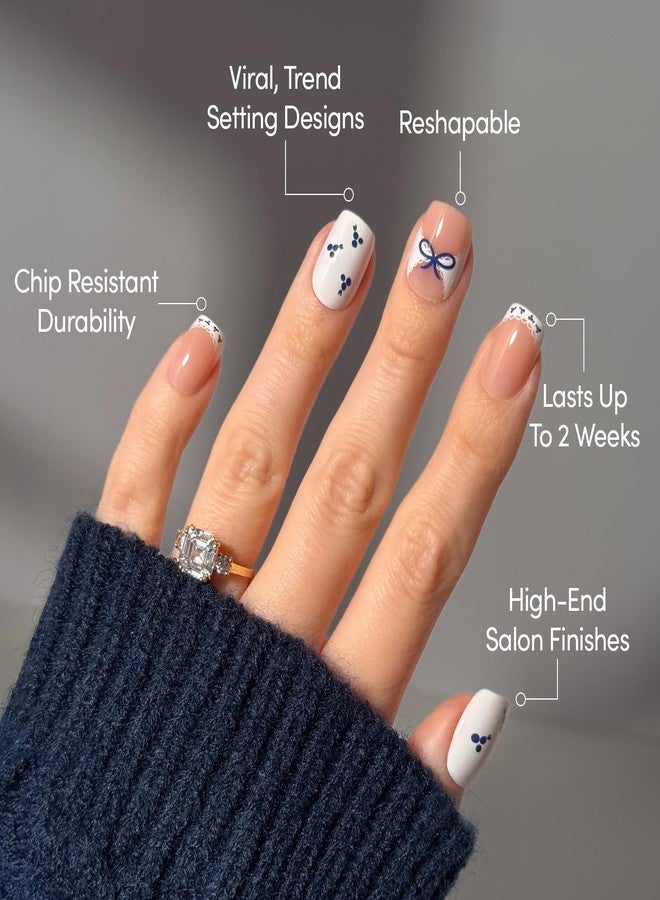 Glamnetic Press On Nails - Blue A Kiss | Short Squoval Fake Nails With Mixed Sheer & Solid Designs, Micro Blueberry and Scalloped Lace Accents | 15 Sizes - 30 Nail Kit with Glue - Image 3