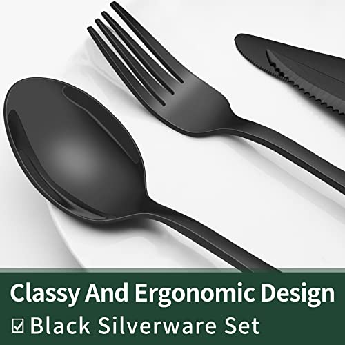 EWFEN 24-Piece Black Silverware Set with Steak Knives, Black Flatware Set for 4, Food-Grade Stainless Steel Tableware Cutlery Set, Mirror Finished Utensil Sets for Home Restaurant - Image 3