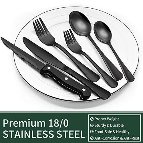 EWFEN 24-Piece Black Silverware Set with Steak Knives, Black Flatware Set for 4, Food-Grade Stainless Steel Tableware Cutlery Set, Mirror Finished Utensil Sets for Home Restaurant - Image 5