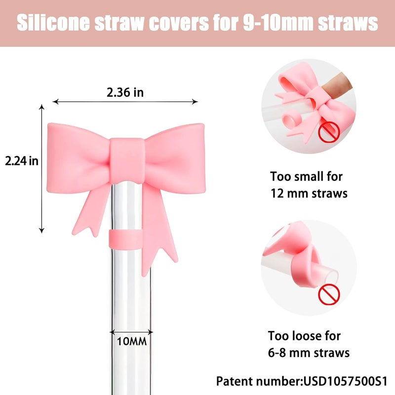 Hpebl 6Pcs Silicone Straw Toppers Covers for Stanley Cups 40/30oz 10mm(0.4in) Dust-Proof Bow Straw Covers Toppers Suitbale for Stanley Cup Accessories Reusable Straws Caps (Colorful C) - Image 2